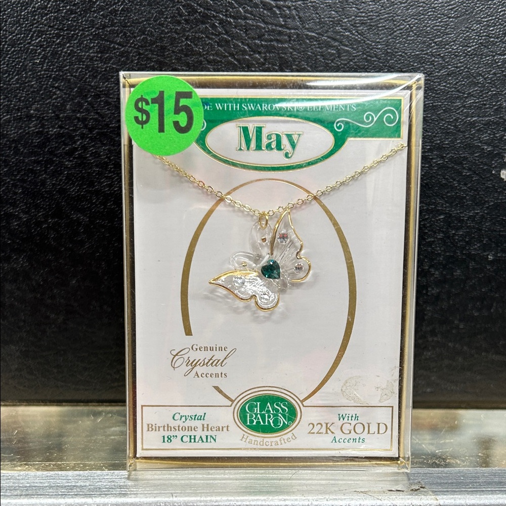 May Crystal Birthstone Heart with 22k Gold Accents 18” Chain Necklace